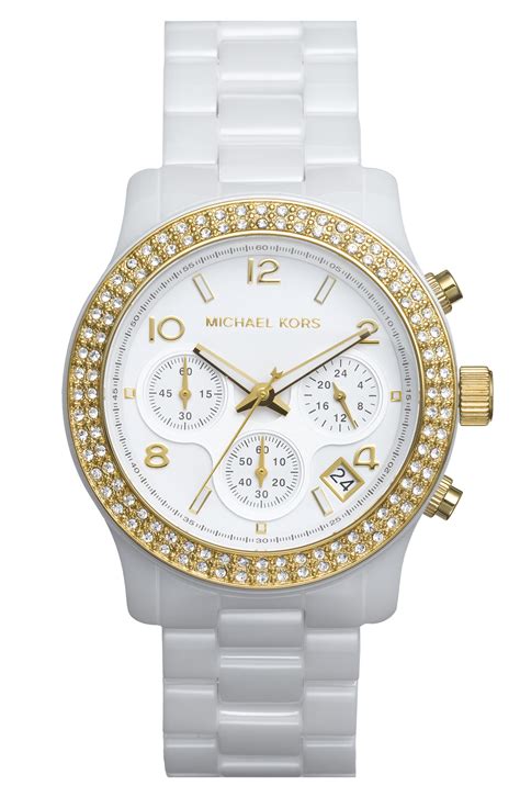 michael kors runway watch white and gold